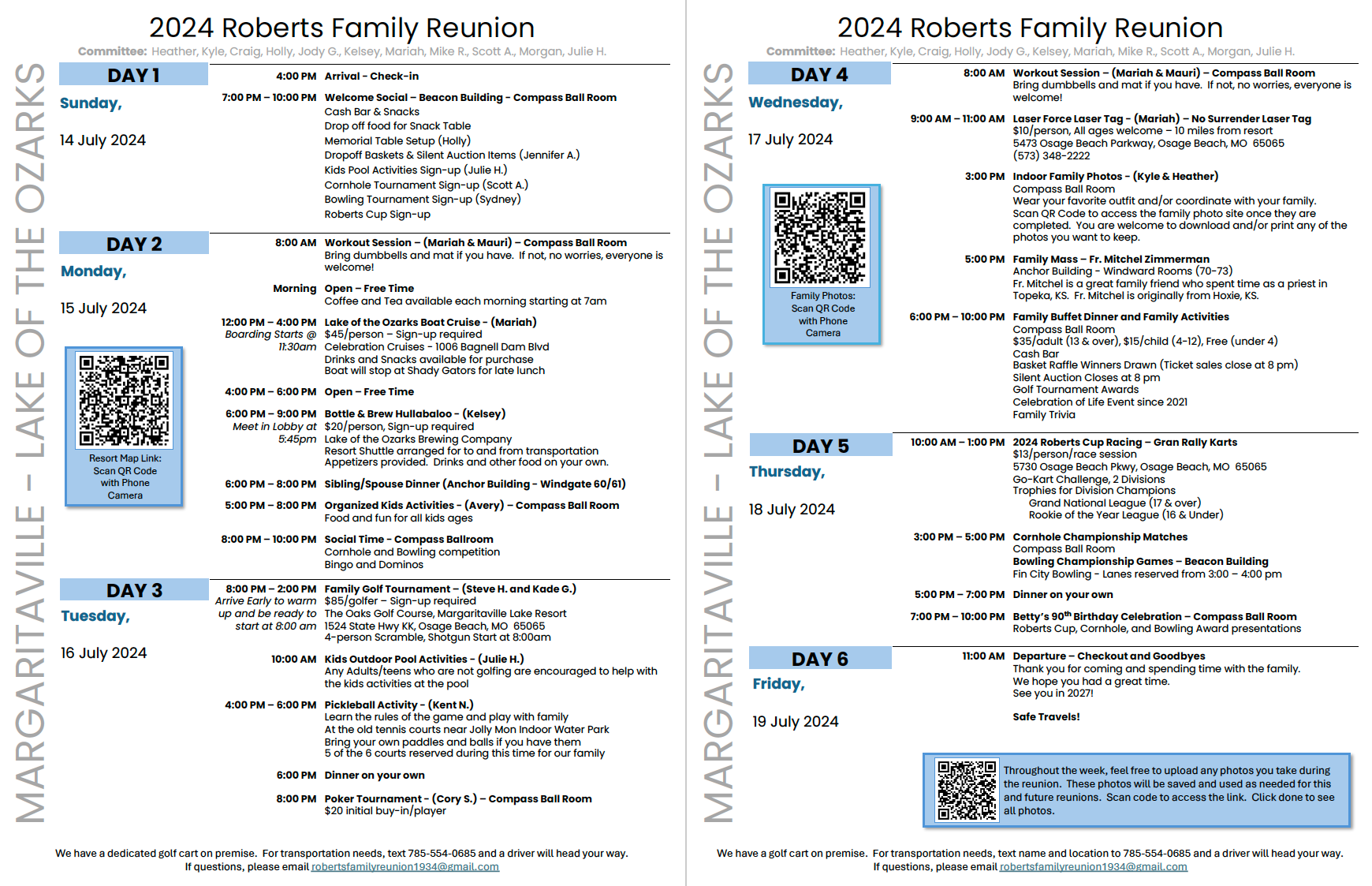 2024 Schedule of Events – The Roberts Family
